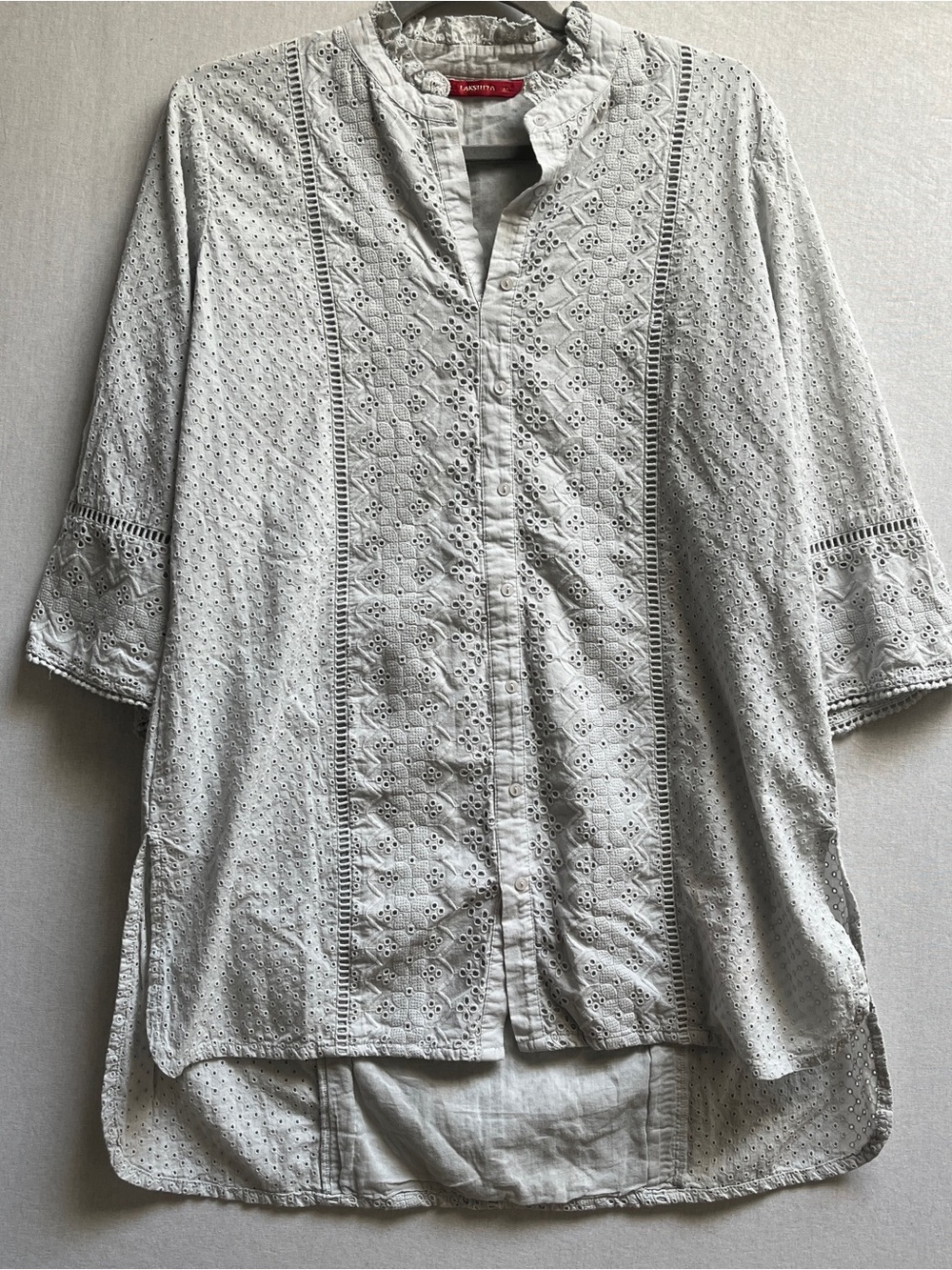 Lakshita Cotton Eyelet Embroidered Tunic Top Kurti Sz M